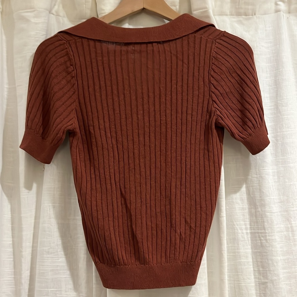 ROLLA'S Rust Ribbed Short-Sleeve Polo Top - Picture 10 of 10